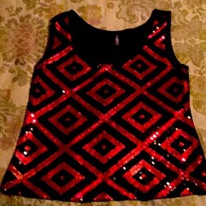 Red and black sequined top